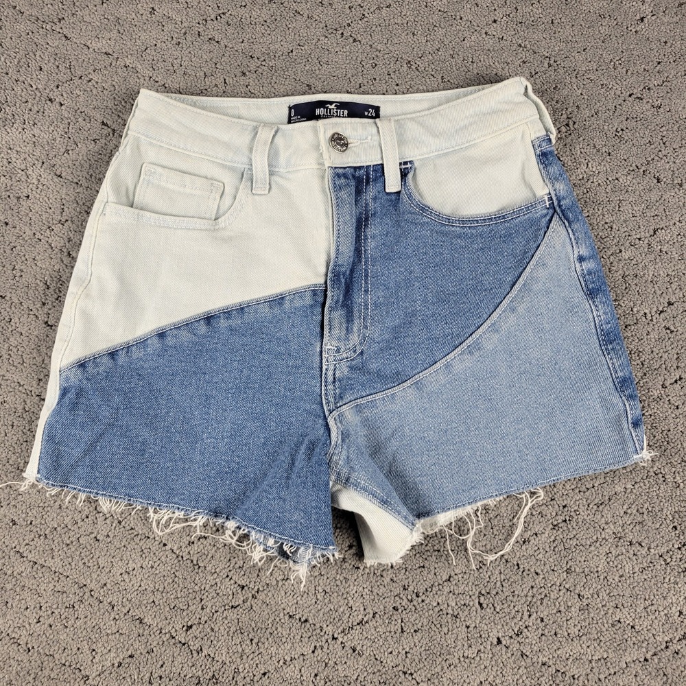 Hollister Jean Shorts Womens 0 Blue Cutoff Colorblock Ultra High Rise Mom 3"
